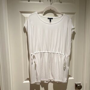Eileen Fisher White Short-Sleeve Drawstring Waist Tunic